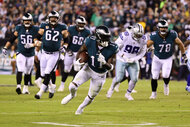 A.J. Brown of the Philadelphia Eagles runs with the ball