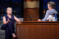 Amy Poehler during an interview with Seth Meyers on Late Night With Seth Meyers Episode 1526, on June 5, 2024.