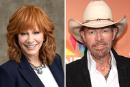 A split of Reba McEntire and Toby Keith