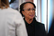 Closeup of Sharon Goodwin (S. Epatha Merkerson) in season 10 Episode 5 of Chicago Med.