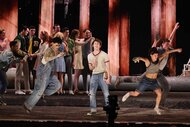 The cast of The Outsiders performs onstage at the Tony Awards.