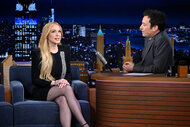 Lindsay Lohan talks to jimmy fallon on The Tonight Show starring jimmy fallon Season 12 Episode 28