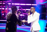 Cassidy Lee and Cameron Wright perform during Season 26 Episode 11 of The Voice