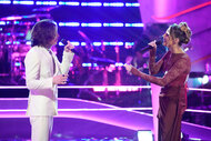 Michael Alexandersson and Mary McAvoy perform during Season 26 Episode 11 of The Voice.