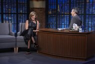 Hoda Kotb laughs during an interview with host Seth Meyers on Late Night With Seth Meyers Episode 1603.