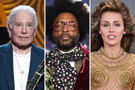 A split of Paul Simon, Questlove and Miley Cyrus