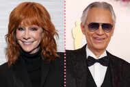 A split of Reba McEntire and Andrea Bocelli.