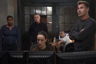 Kiana Cook (Toya Turner), Hank Voight ( Jason Beghe), Officer Kim Burgess (Marina Squerciati), Dante Torres (Benjamin Levy Aguilar), and Officer Adam Ruzek (Patrick John Flueger) in Chicago P.D. Season 12, Episode 9.