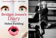 A split of the cover of Bridget Jones's Diary and Renée Zellweger as Bridget Jones.