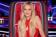 Kelsea Ballerini smiling and posing in her coach chair on The Voice Season 27, Episode 1.