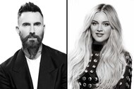 A split image of Adam Levine and Kelsea Ballerini for The Voice Season 27.