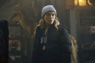 Rebecca ‘Bex’ Henderson (Melissa Roxburgh) wears an FBI shirt and grey beanie on The Hunting Party Episode 101.