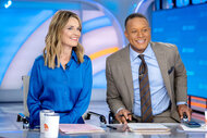 Savannah Guthrie and Craig Melvin laugh together at the desk on TODAY