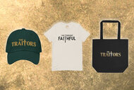 A collage of a traitors hat, T-Shirt and Tote bag