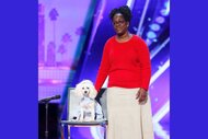 Mia Moore with her owner Edna on stage during America's Got Talent Season 12, Episode 2.