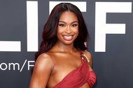 Coco Jones posing at the 67th Annual Grammy Awards red carpet in Los Angeles, California