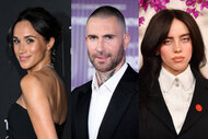 A split featuring Meghan Markle, Adam Levine, and Billie Eilish.