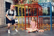 Mike Myers and Nicole Kidman playing in a playground during a sketch on Saturday Night Live Season 19, Episode 7.