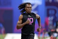 Max Hairston running during a drill for the NFL Scouting Combine.