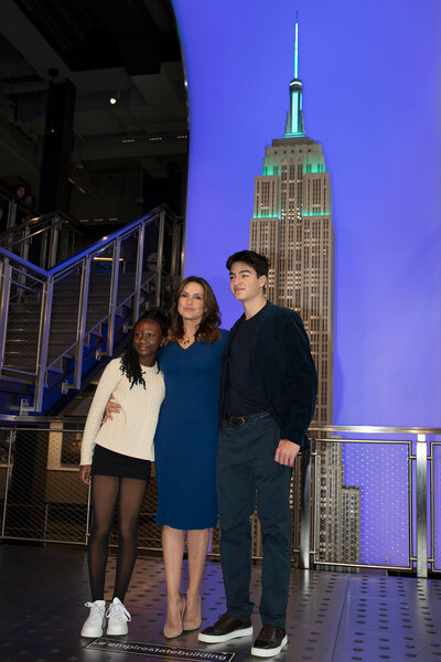 Mariska Hargitay poses for a photo at the Law & Order: Special Victims Unit Lighting Ceremony at the Empire State Building on Friday, April 5, 2024.