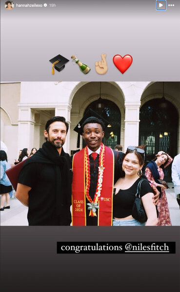 Hannah Zeile attends Niles Fitch's graduation with Milo Ventimiglia