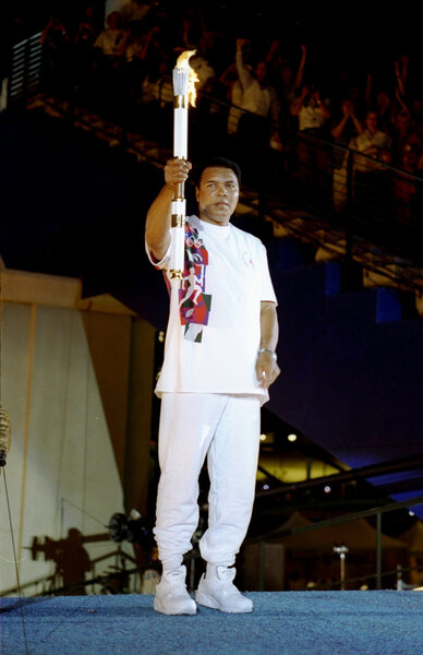 Muhammad Ali with the lit torch at the Opening Ceremony of the 1996 Centennial Olympic Games