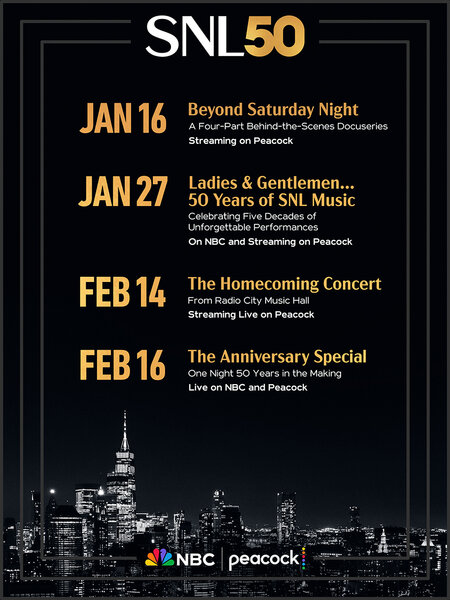 An on air schedule for Saturday Night Live 50th Anniversary Specials