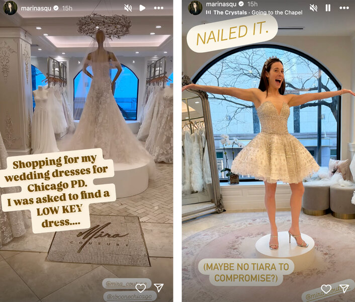 Marina Squerciati posts her wedding dress shopping for Chicago P.D on to her social media