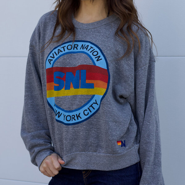 Grey "SNL" Aviator Nation sweatshirt.