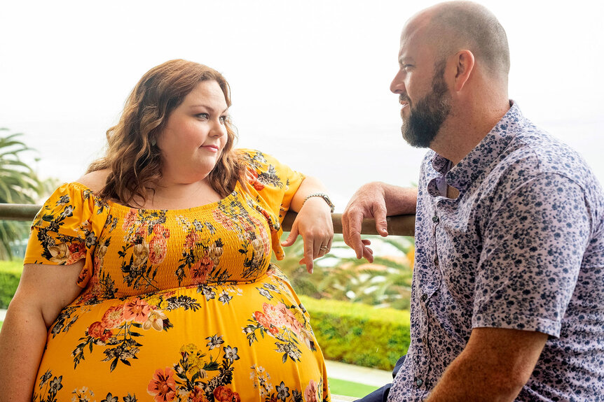 Kate and Toby on vacation, staring at each other