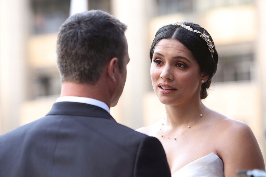 Stella Kidd (Miranda Rae Mayo) and Kelly Severide's (Taylor Kinney) wedding, Chicago Fire)