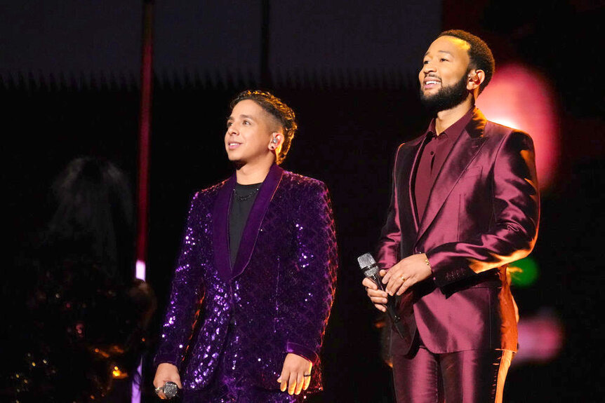 Omar Jose Cardona and John Legend on The Voice finale