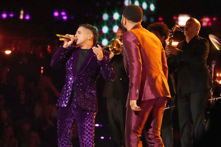 Omar Jose Cardona and John Legend on The Voice finale