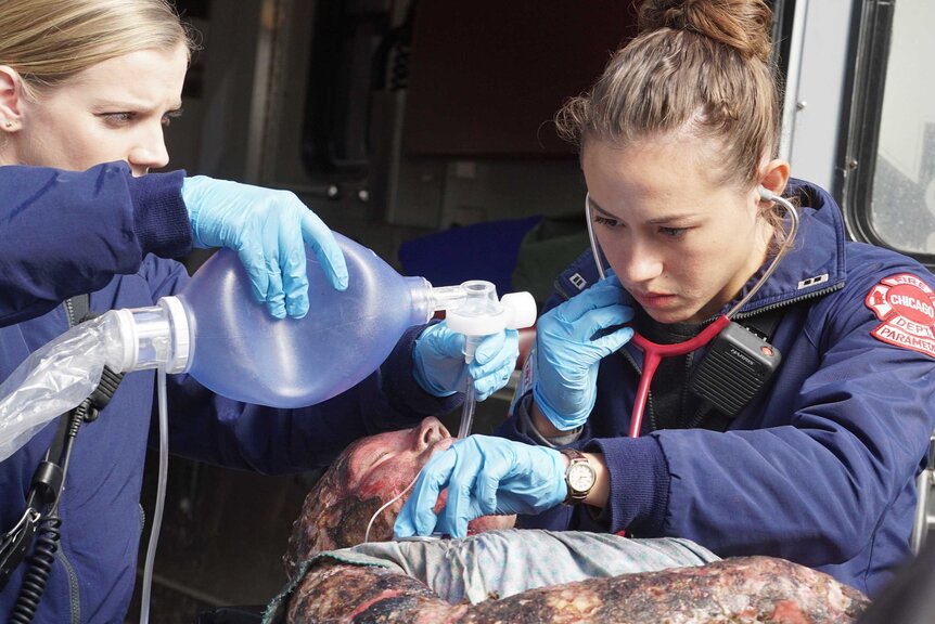 Sylvie Brett (Kara Killmer) and Jessica Chilton (Dora Madison) in a scene from Chicago Fire.