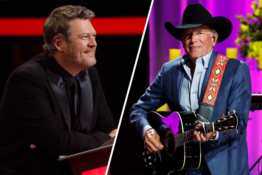 Split image of Blake Shelton and George Strait.