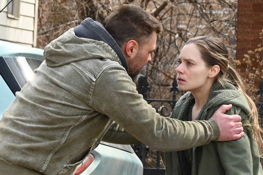 Adam Ruzek (Patrick John Flueger) and Samantha Beck (Caitlin Mehner) in a scene from Chicago P.D.