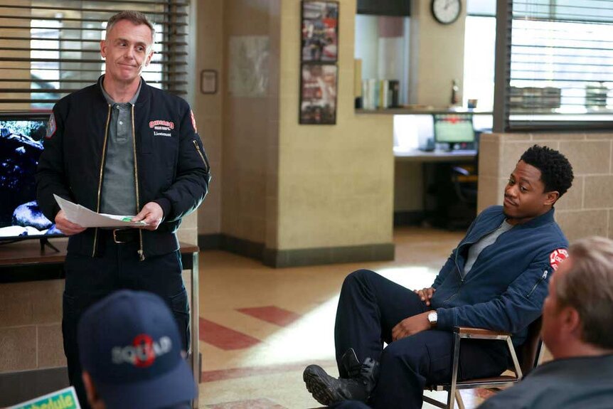 Christopher Herrmann (David Eigenberg) and Darren Ritter (Daniel Kyri) appear in a scene from Chicago Fire.