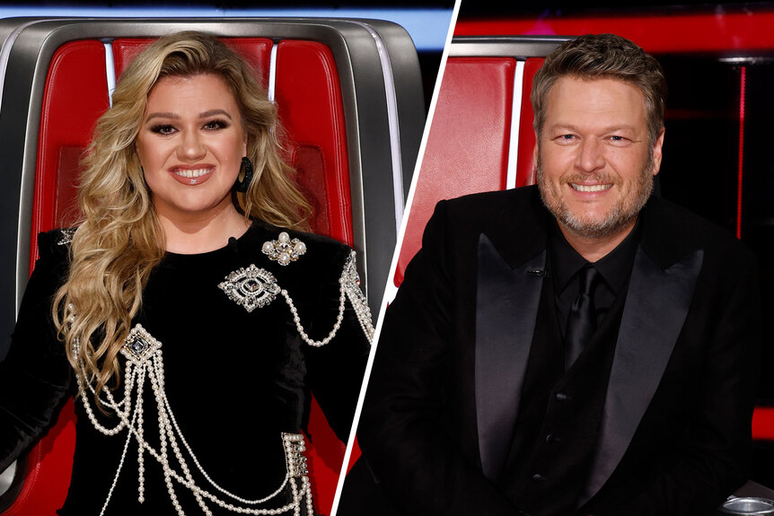 Split image of Kelly Clarkson and Blake Shelton