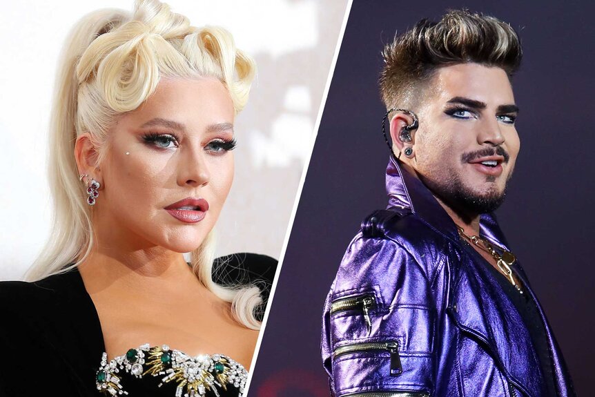 Split images of Christina Aguilera and Adam Lambert.