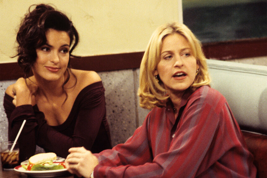 Mariska Hargitay and Ellen Degeneres in a scene from "Ellen"