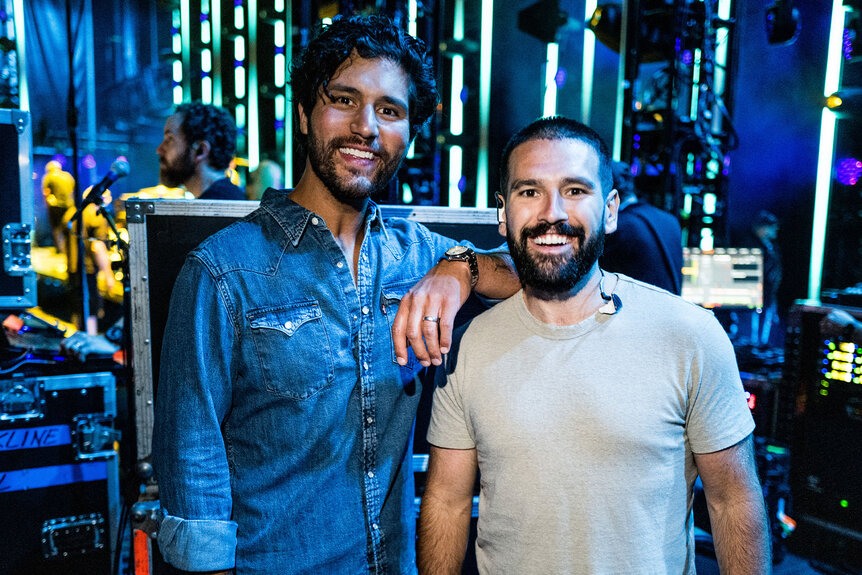 Dan Smyers and Shay Mooney of Dan + Shay seen backstage during night 1 of the 50th CMA Fest