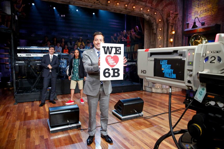 John Oliver and Earl Sweatshirt with host Jimmy Fallon.