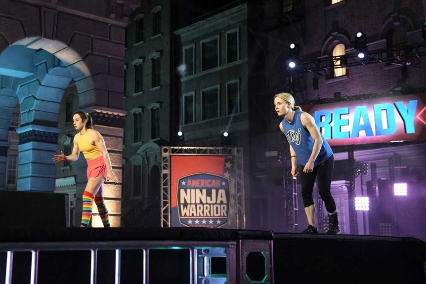 Casey Rothschild and Taylor Johnson competing on American Ninja Warrior.