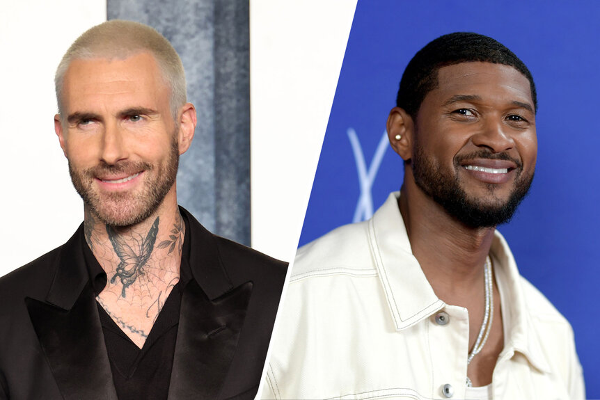 Split image of Adam Levine and Usher