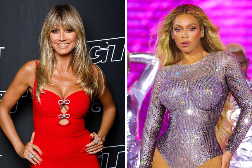 Split images of Heidi Klum and Beyonce.