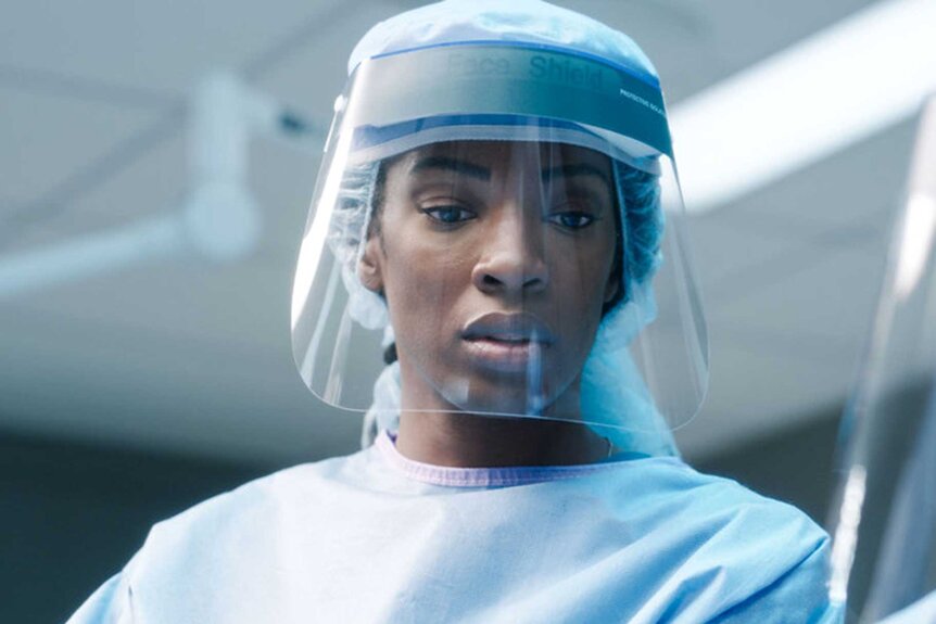 June Curtis appears in a scene from Transplant.