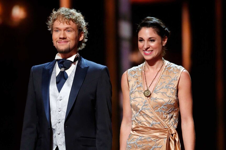 The Clairvoyants standing side by side on stage during America's Got Talent.