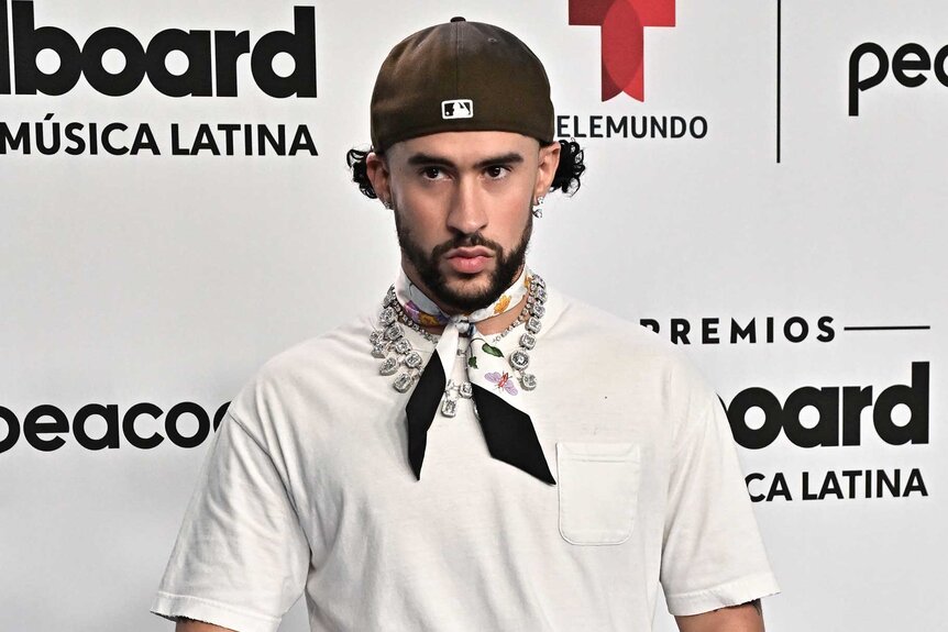 Bad Bunny on the red carpet at the Billboard Latin Music Awards