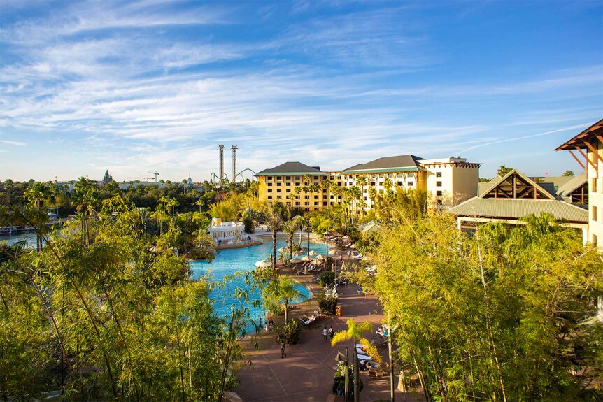 An outside view of the pool at the Royal Pacific Resort