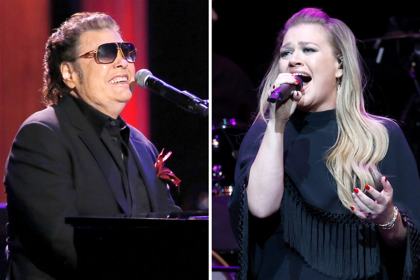 (l-r) a split of Ronnie Mislap performing and Kelly Clarkson performing